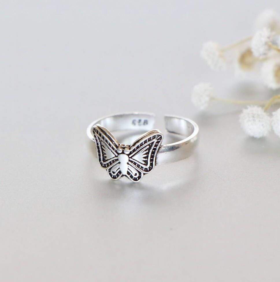 Rings Silver Butterfly Toe Band Free Size Ring Minimalist Gift Item Bohemian jewelry (TS104)