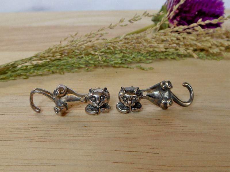 Earrings Silver Cat Ear Jackets Animal Lover Gifts For Her
