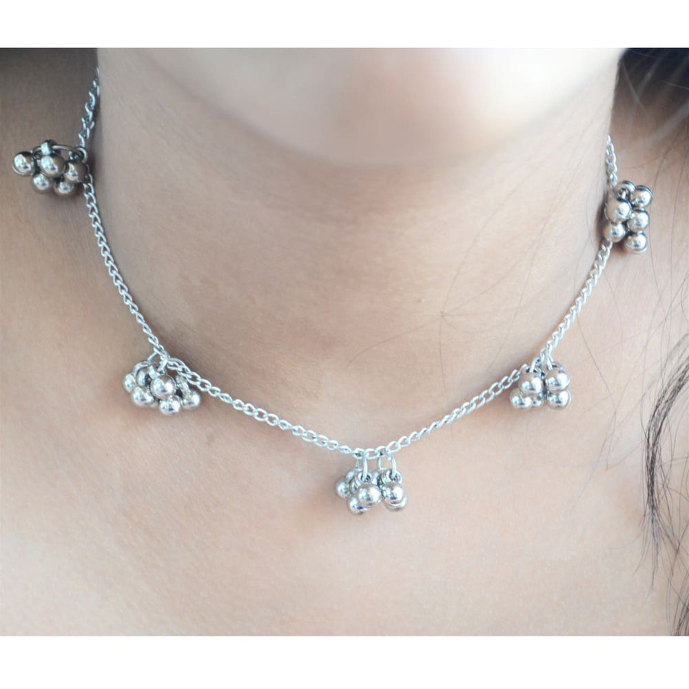 Silver Chain Choker Necklace dainty Rajasthani short necklace for women - by Pretty Ponytails