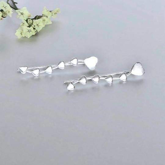 Earrings Silver Creeper Heart Ear Climbers Jewelry Real Minimalist Bohemian Gift (E223)
