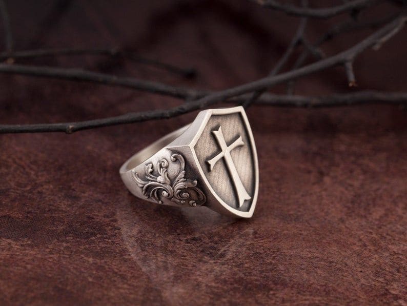 Silver Cross Ring Signet Men’s Christian Rings Religious Men Jewelry - by Ancient Craft