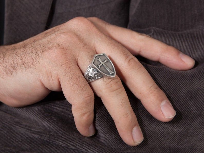 Silver Cross Ring Signet Men’s Christian Rings Religious Men Jewelry - by Ancient Craft