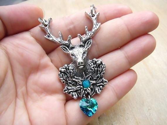 necklaces Silver Deer Necklace Antler Head Jewelry Boho Hunter - Title by StylishNature