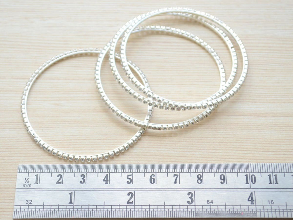bracelets Silver Diamond Stackable Bangles Set Wedding Stacking Bangle Bracelet set Slim Skinny simple minimalist layering - by Pretty 