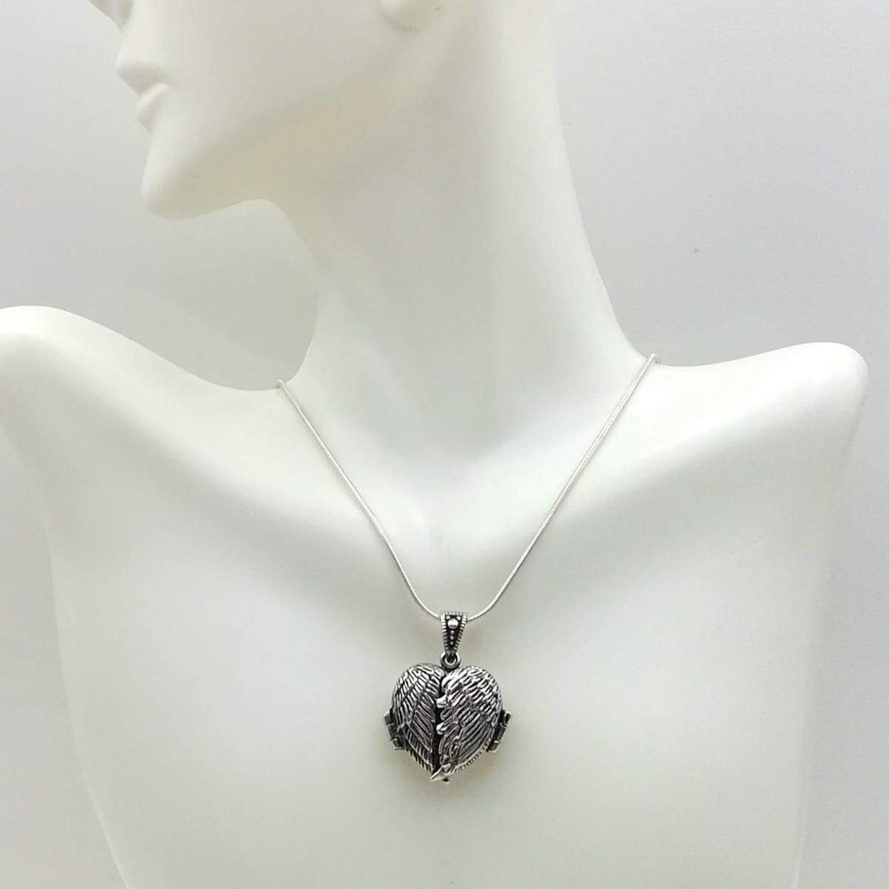 Silver eagle wings locket -Sterling silver oxidized charm - pendant - PD27 - by NeverEndingSilver
