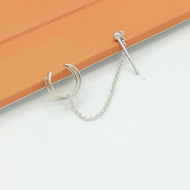 Silver Ear Cuff | Ear with Chain | Two Band | 925 Silver | Bohemian Cuff | Unisex | Minimalistic | E25 - by Oneyellowbutterfly
