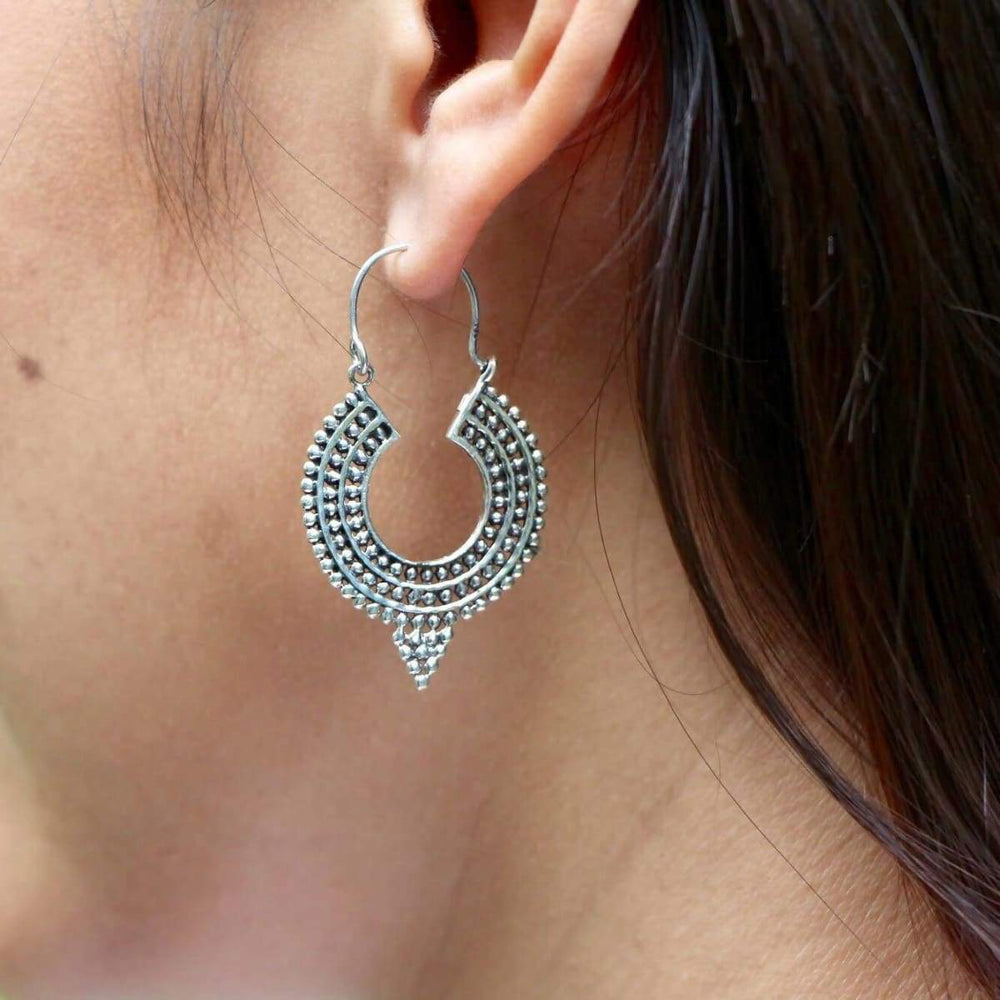 Earrings Silver Ethnic Ear Hoops Dots Hoops,Sterling 26mm Gift Piercing Bali (E120)