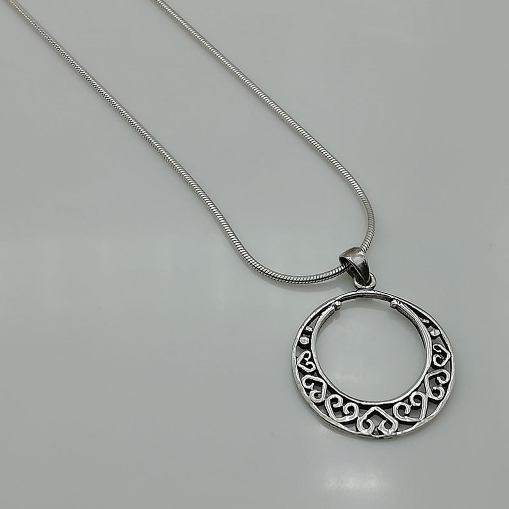 Silver filigreed pendant - Circle sterling silver - Indian style charm - necklace - PD38 - by NeverEndingSilver