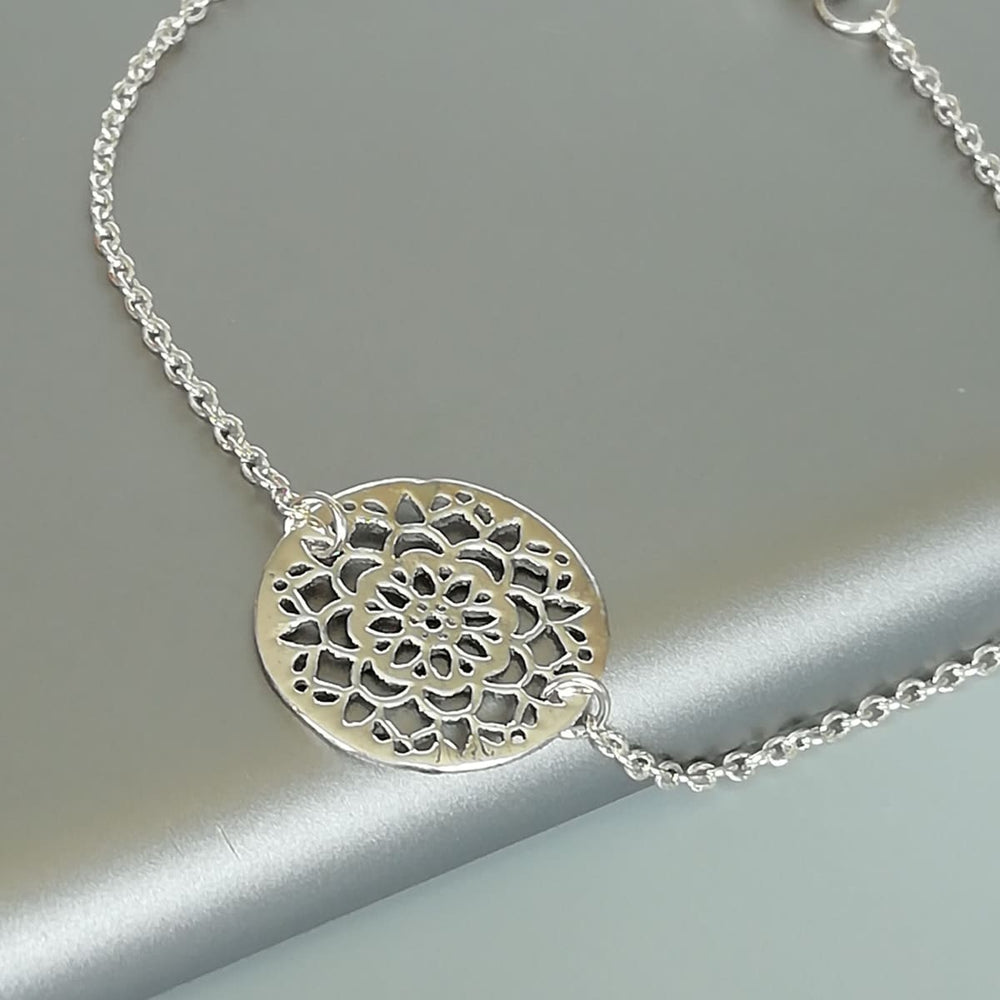 Silver Flower of Life Charm Bracelet | Mandala Bracelet| Sterling Silver || B29 - by Oneyellowbutterfly