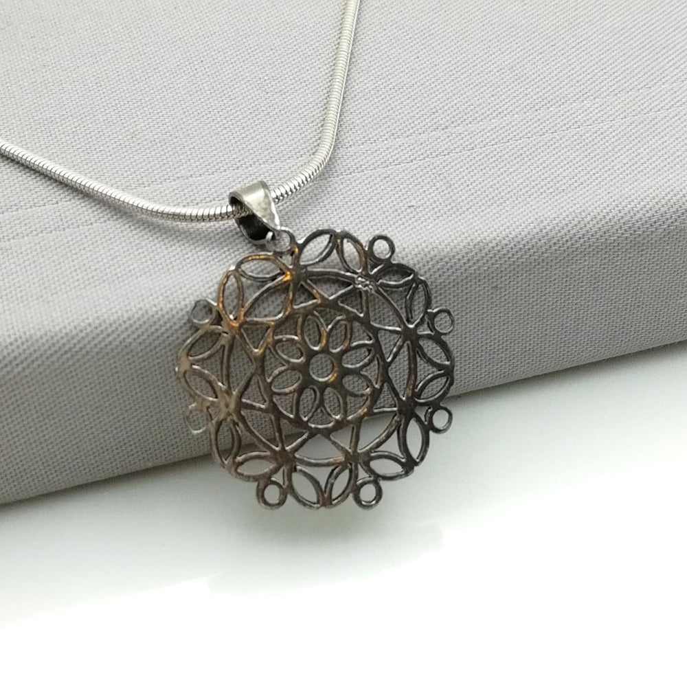 Silver flower of life pendant - Bohemian jewelry - Sterling silver oxidized charm - PD26 - by NeverEndingSilver
