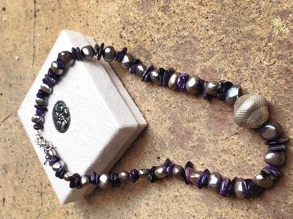 Necklaces Silver freshwater pearl and amethyst necklace