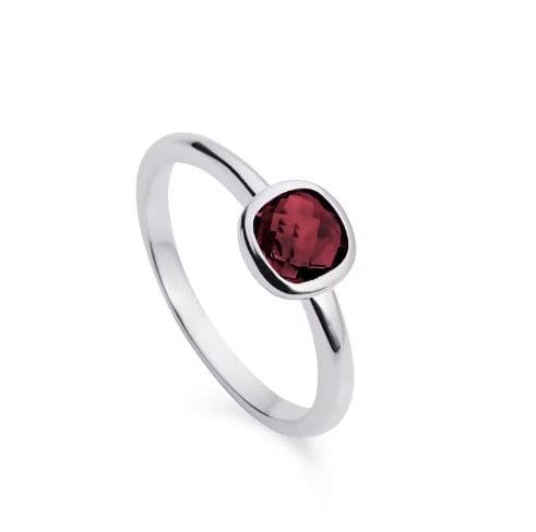 Silver And Garnet Gemstone Ring Genuine Wine Red Square Cushion Cut Solitaire - By Girivar Creations