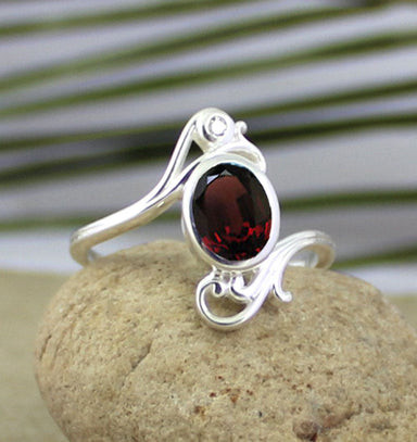 Silver Garnet Ring Designer 925 Jewelry Filigree - By Maya Studio