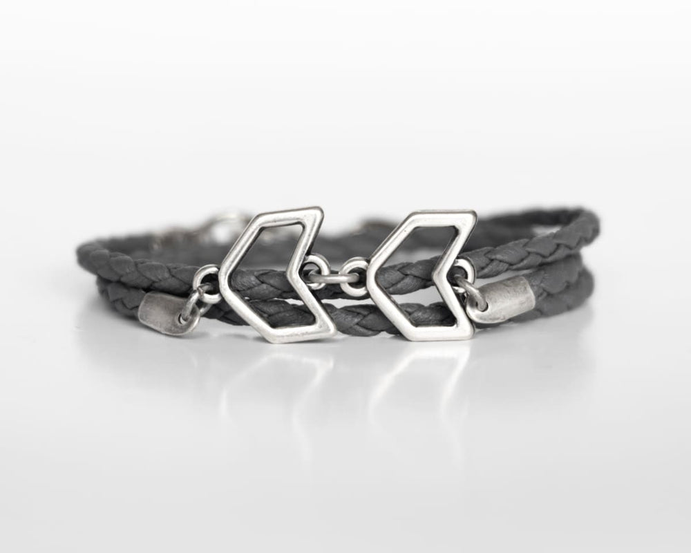 Silver Geometric Charm Bracelet Mens Faux Leather Vegan For Men Gray - By Magoo Maggie Moas