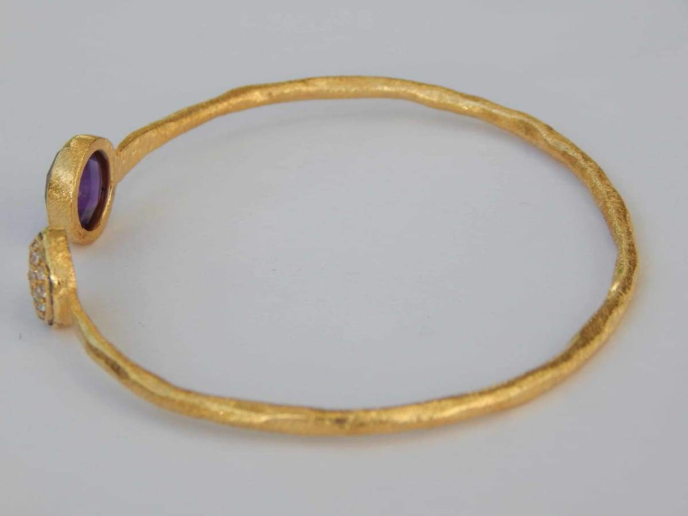 Bracelets Silver Gold Plated Bangle with Amethyst & White CZ bangle