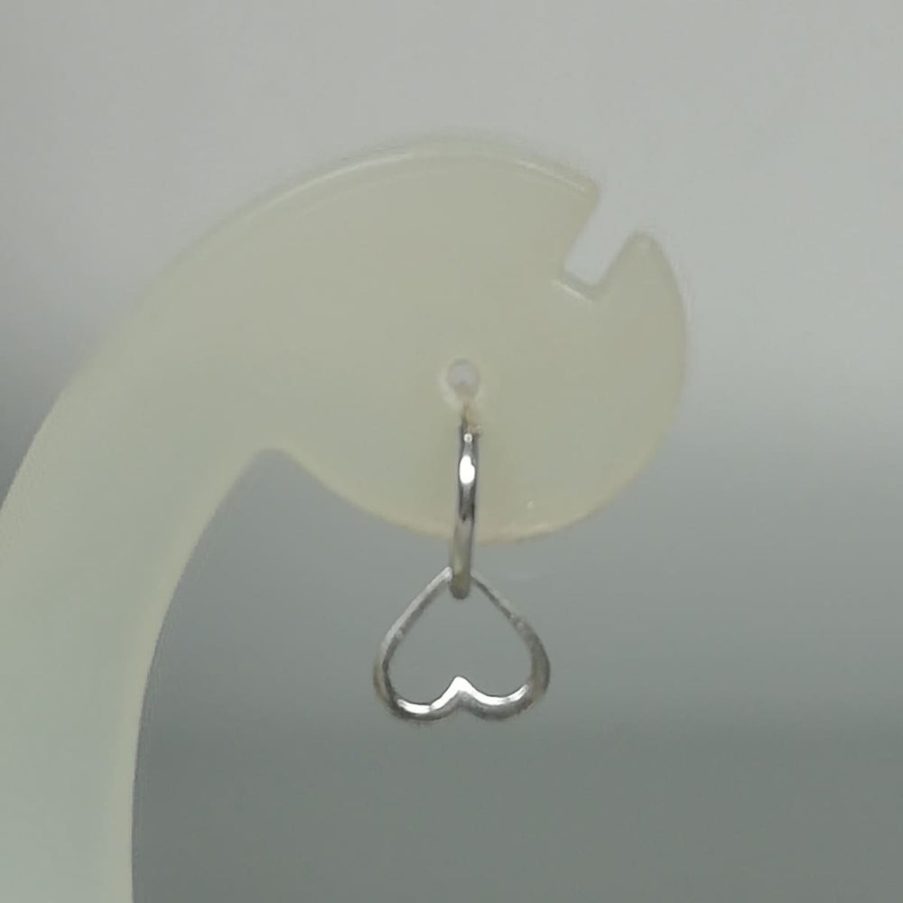 Silver Heart Charm Hoop | Sterling Silver Ear Hoops | 12 Mm Earrings | Bohemian Jewelry | Gift for Sweethearts | E390 - by 