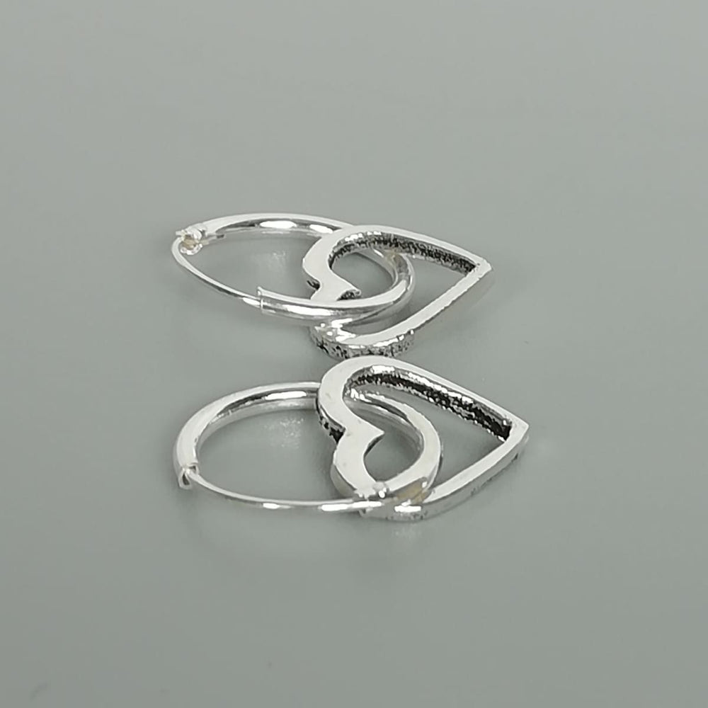 Silver Heart Charm Hoop | Sterling Silver Ear Hoops | 12 Mm Earrings | Bohemian Jewelry | Gift for Sweethearts | E390 - by 