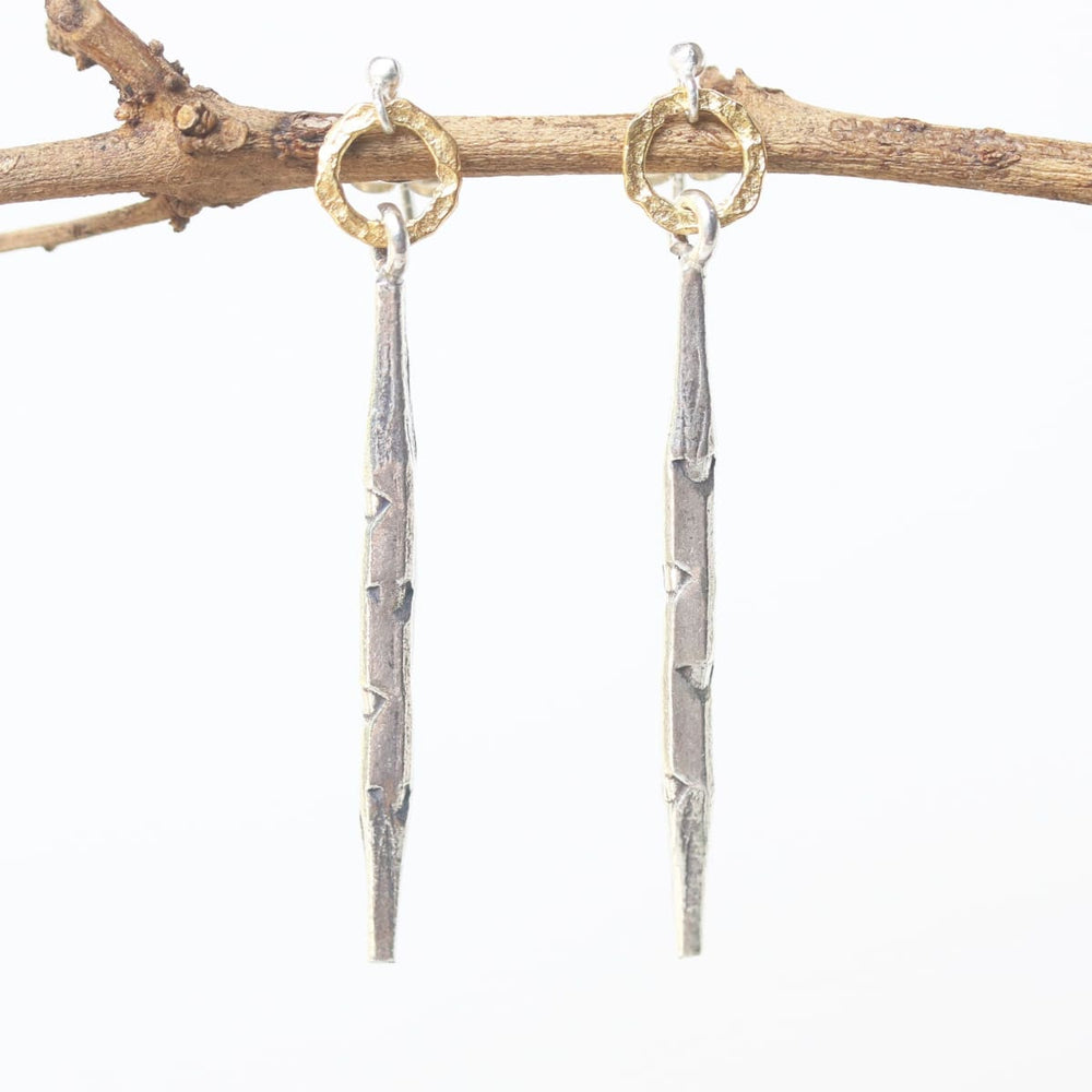 Silver Hexagonal Sticks With Gold Hoop Earrings - By Metal Studio Jewelry