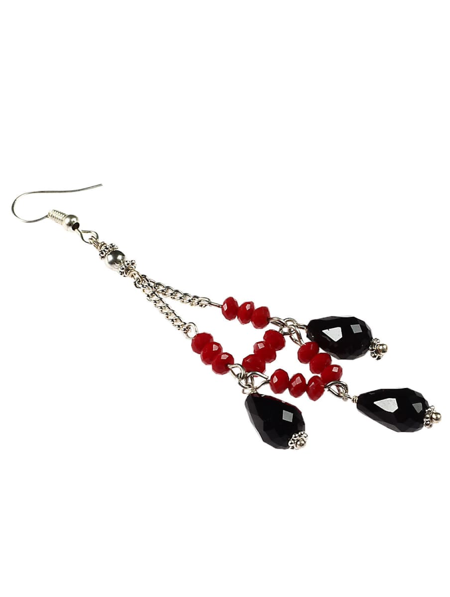 Silver Jewelry Gemstone Handmade Black Spinel Earrings Red Quartz Indian Gift For The Festive Season - By Bona Dea
