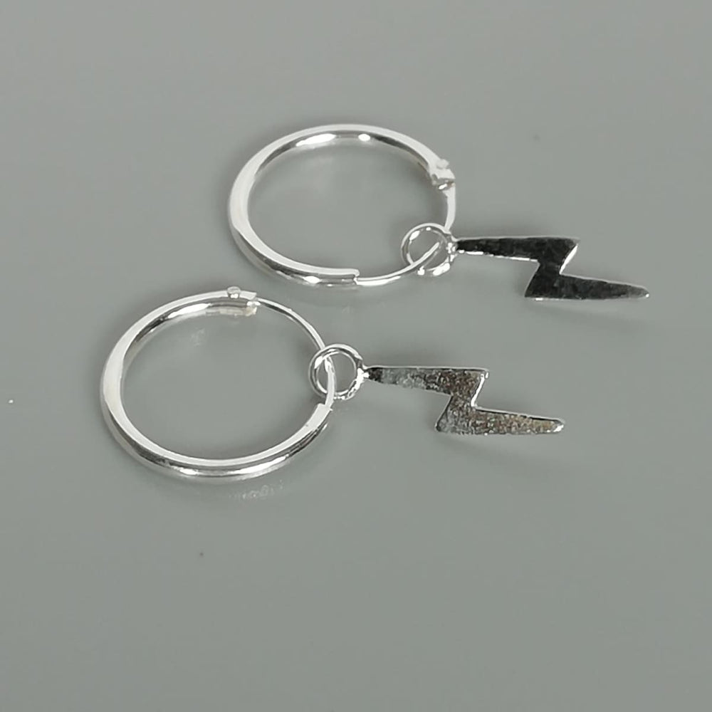 Earrings Silver lightning bolt charm hoop | Sterling silver ear hoops | 12 mm earrings | Bohemian jewelry | Delicate | E395 - by 