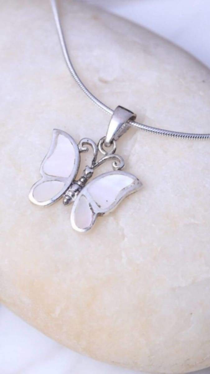 Necklaces Silver and moonstone buuterfly pendant Sterling chain silver necklace 925 Boho jewelry (P458