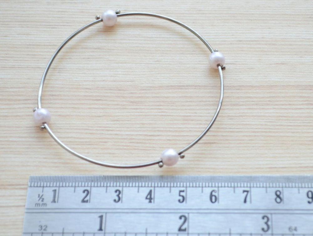 bracelets Silver Pearl Stacking Bangle Bracelets simple Skinny Layering set thin smooth round stackable bangles - by Pretty Ponytails