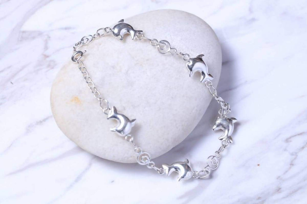 Bracelets Silver puffed dolphin bracelet Sterling silver Boho charm (BS-1)