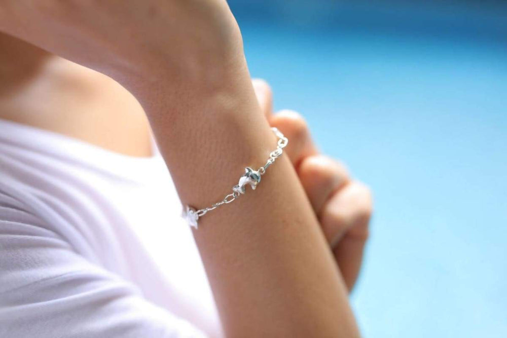 Bracelets Silver puffed dolphin bracelet Sterling silver Boho charm (BS-1)