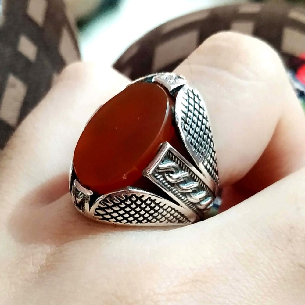 Red Agate Stone Sterling Silver Ring