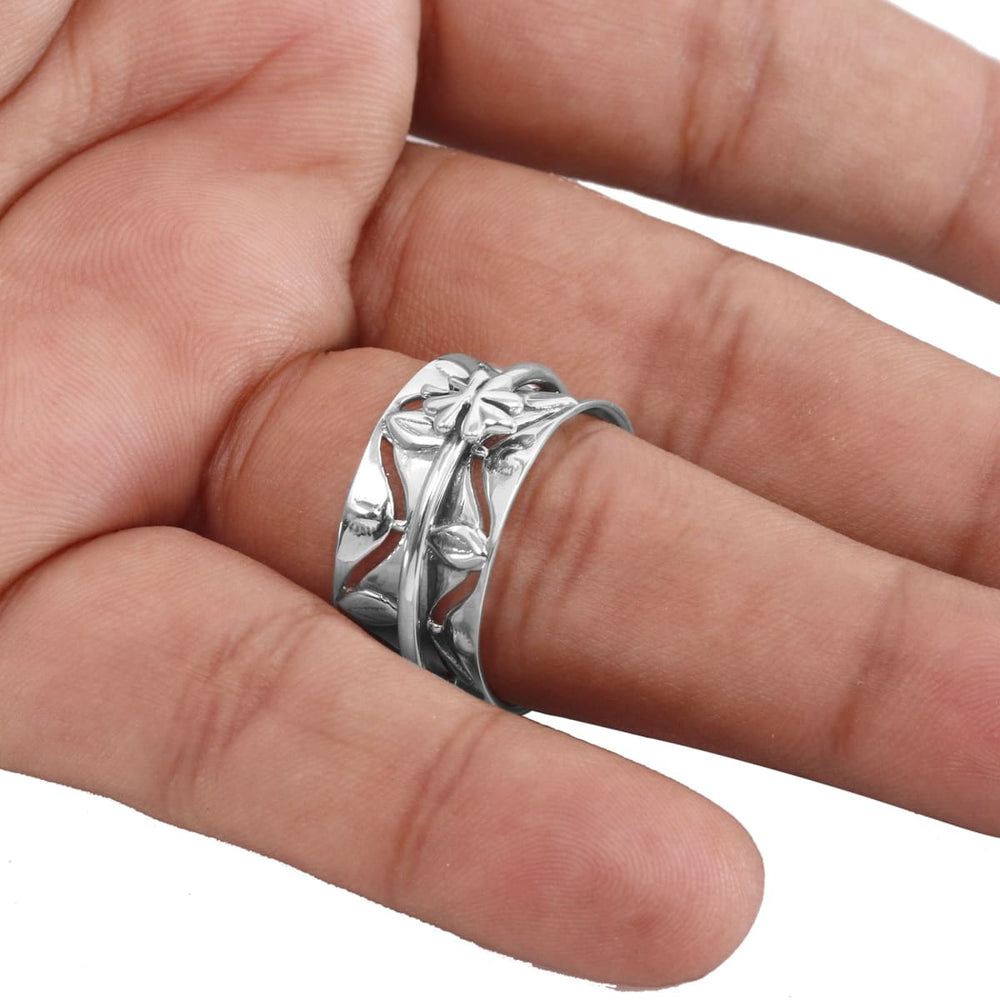 rings Silver Ring Energy Band Spinner Meditation Textured Handmade For Men’s - by Rajtarang