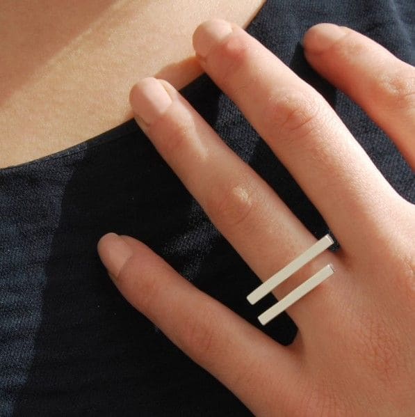 rings Silver Bar Ring Simple Geometric 925 Minimal Modern Adjustable Unisex Open - by Ancient Craft