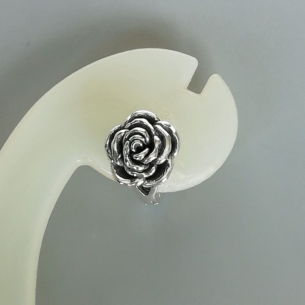 Silver Rose Hoops | Floral Ear | Sterling Silver | Pretty Boho | E1122 - by Oneyellowbutterfly