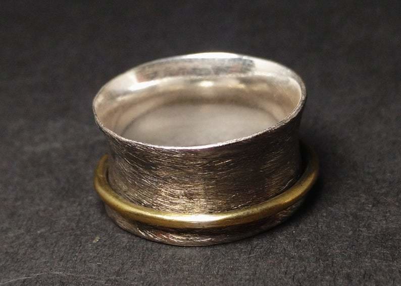 Silver Spinner Ring 925 Sterling Meditation Worry Fidget Oxidized Rustic Band Hammered