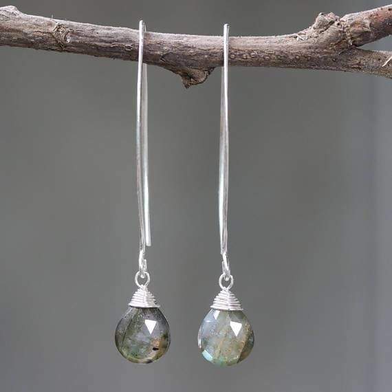 Earrings Silver wire earrings with labradorite drop