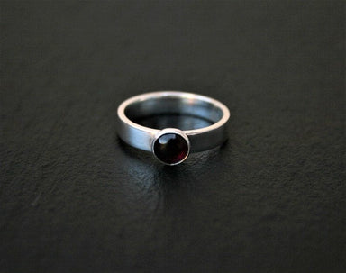 Simple Garnet Ring | Dark Red Natural Almandine Gemstone | Medium Width Band | Ladies 925 Sterling Silver | January Birthstone - By 