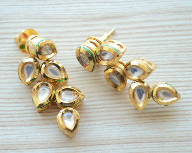 Simple Leaf Dangle Earrings Indian gold jewelry Jaipur Kundan Polki jhumki for weddings - by Pretty Ponytails