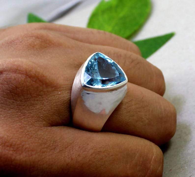 Rings Sky blue topaz gemstone ring natural birthstone 925 sterling silver mens fathers day gift jewelry artisan