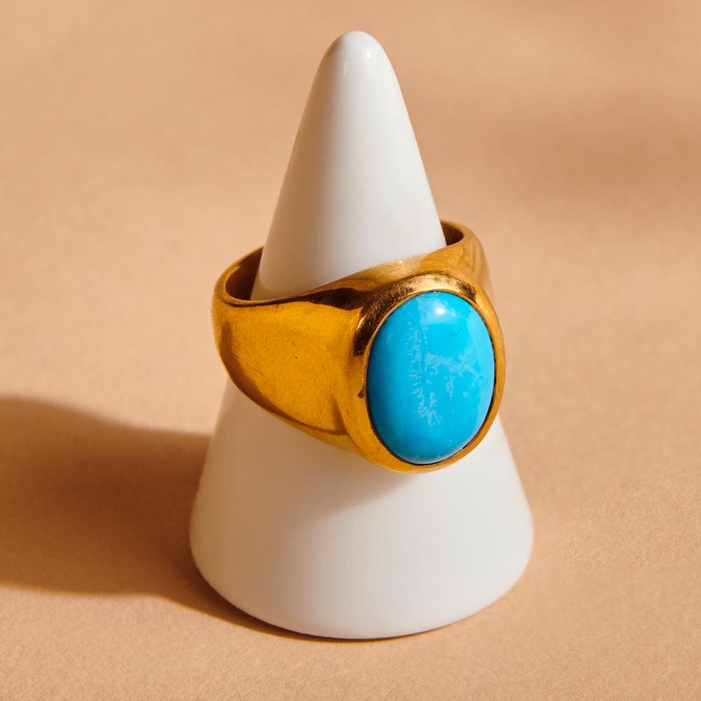 Rings Sleeping Beauty Turquoise 925 Sterling Silver 18K Yellow Gold Rose Filled Ring Handmade in India Gift Jewelry Gemstone ring - by 