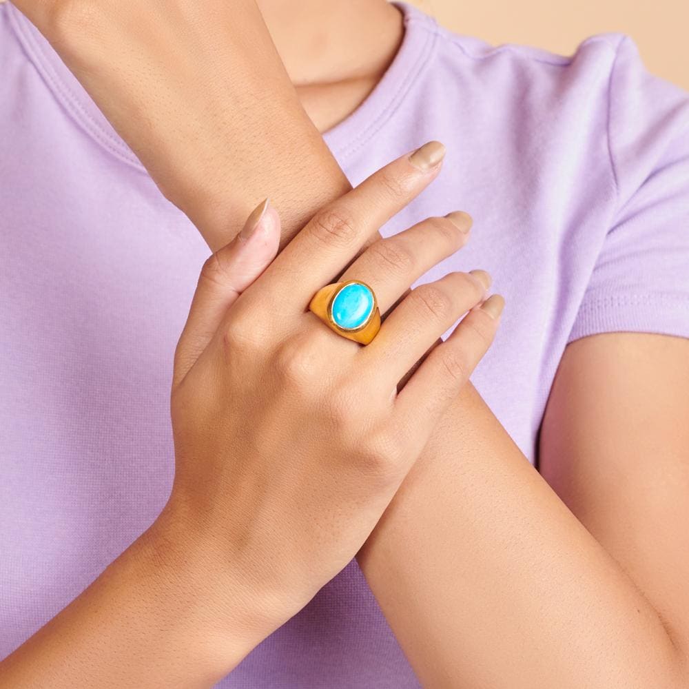 Rings Sleeping Beauty Turquoise 925 Sterling Silver 18K Yellow Gold Rose Filled Ring Handmade in India Gift Jewelry Gemstone ring - by 