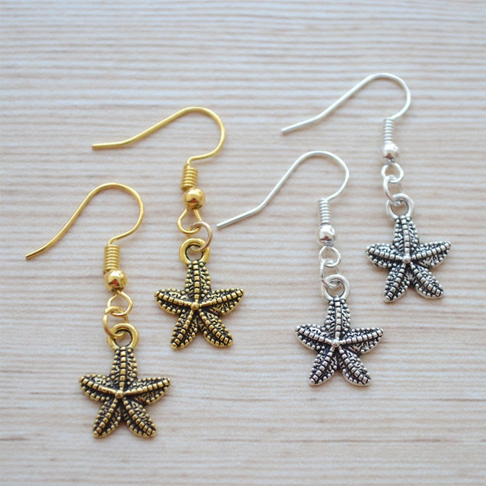 Small Starfish Earrings Gift Set Summer Beach holiday jewelry daily wear gold silver drop earrings - by Pretty Ponytails