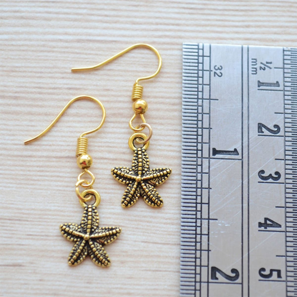 Small Starfish Earrings Gift Set Summer Beach holiday jewelry daily wear gold silver drop earrings - by Pretty Ponytails