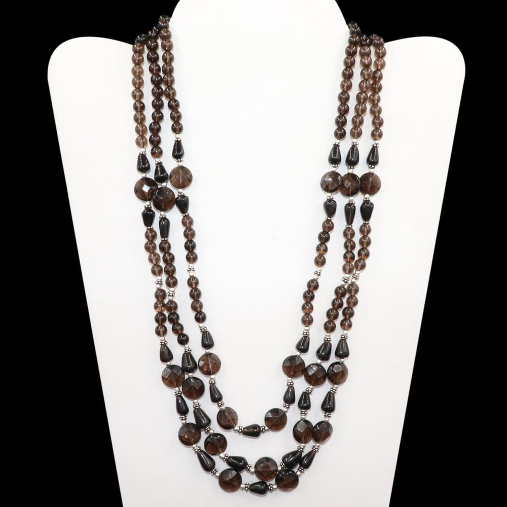 Smoky Necklace 925 Sterling Silver Women String Natural Quartz Beads & Drops Jewellery - by Vidita Jewels