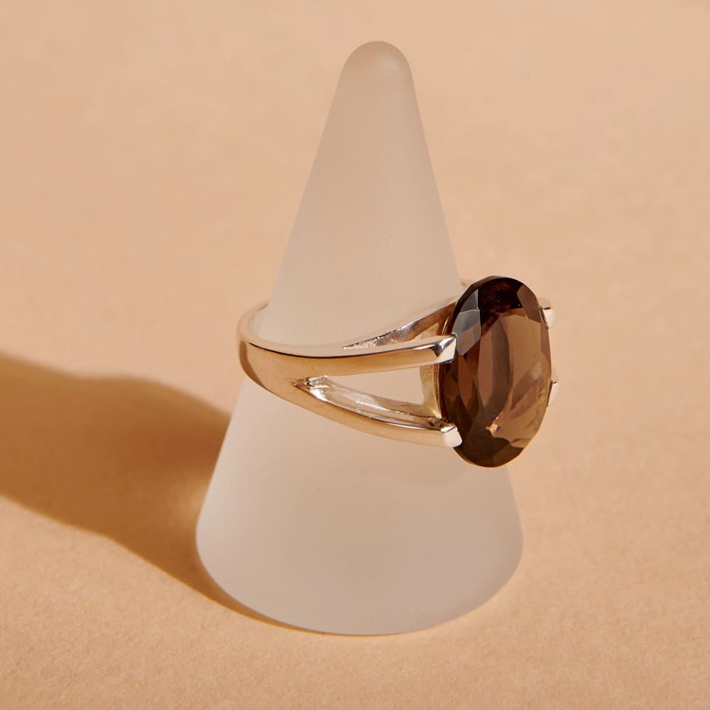 rings Smoky Quartz Large Oval Gemstone Ring Silver Sterling Prong Solitaire Men’s Jewelry Gift for Him - by Finesilverstudio