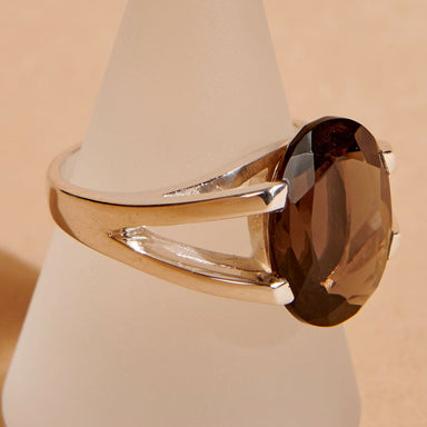 rings Smoky Quartz Large Oval Gemstone Ring Silver Sterling Prong Solitaire Men’s Jewelry Gift for Him - by Finesilverstudio