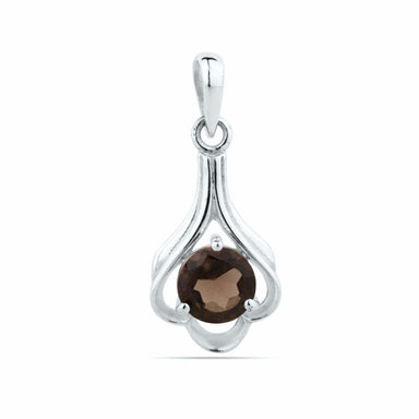 Smoky Quartz Pendant Necklace Sterling Silver 7mm Round Faceted