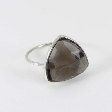 Rings Smoky Quartz Trillion Gemstone Silver Bezel Ring - Brown Stone - Handmade Jewelry
