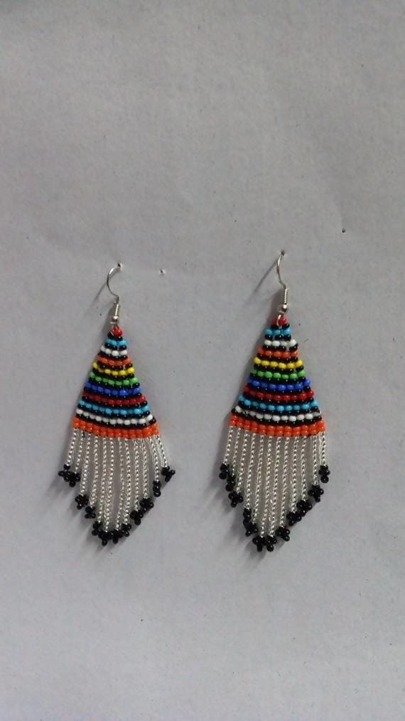 earrings African Beaded Handmade jewelry Dangling Silver beaded Moms gift Her Christmas Tassel - Title by Naruki Crafts