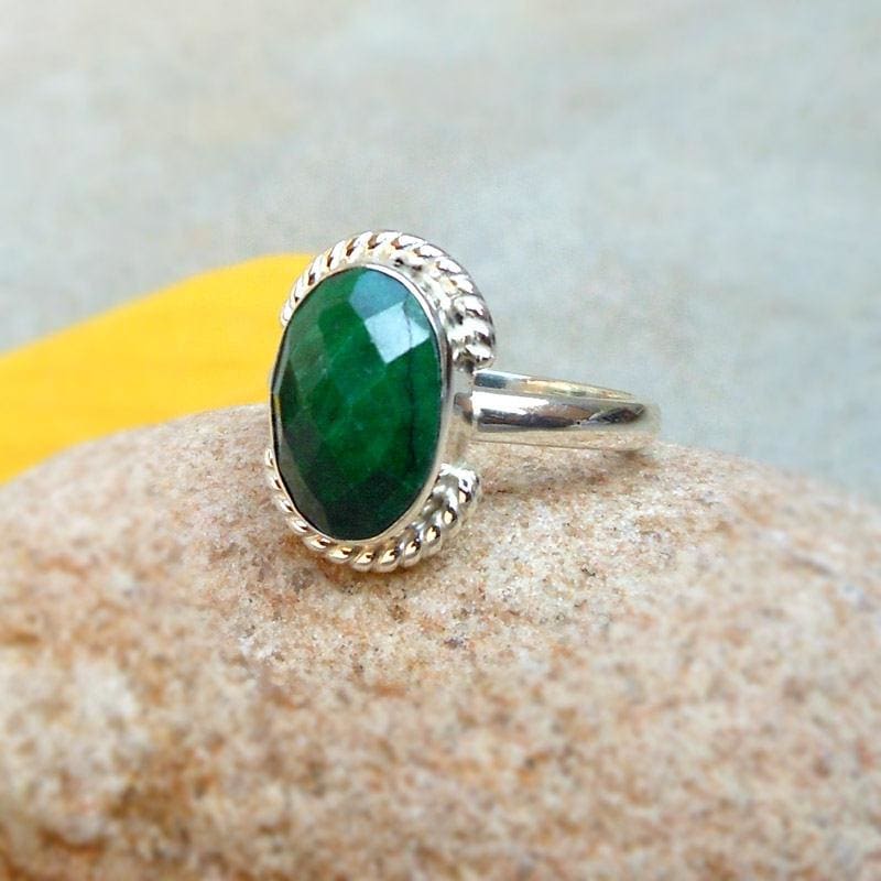 Rings Solid 925 Silver Emerald Corundum Ring May Birthstone minimalist fine jewelry