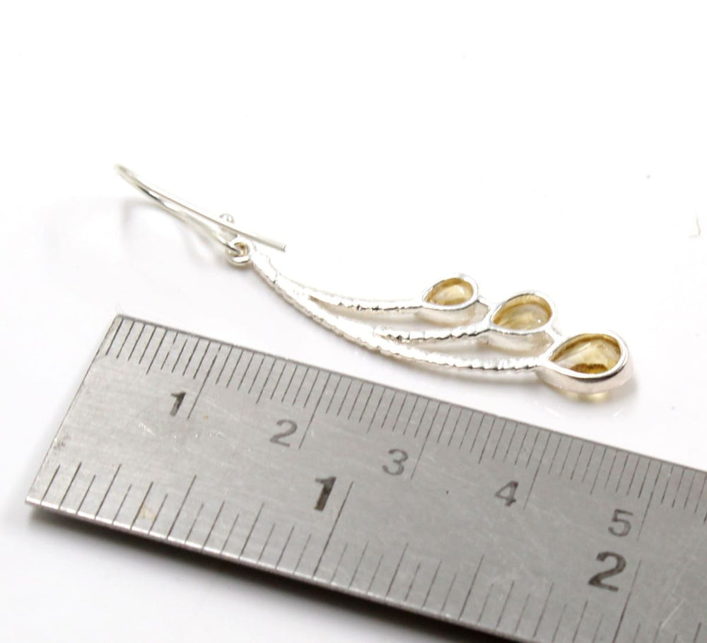 earrings Solid 925 Sterling Silver,Citrine Drop Dangle Earring,Three Stone,Birthday Gift - by Maya Studio