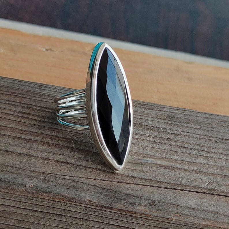 rings Solid 925 Sterling Silver Ring Natural Black Onyx Gemstone,Birthstone,Handmade Jewelry Gift for Her - by jaipur art jewels